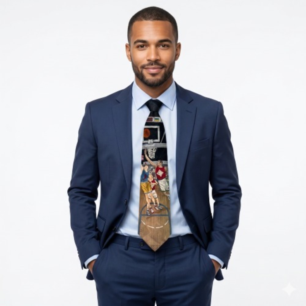 Tabasco Basketball Silk Novelty Tie Made in USA – Retro Scene - Picture 8 of 9